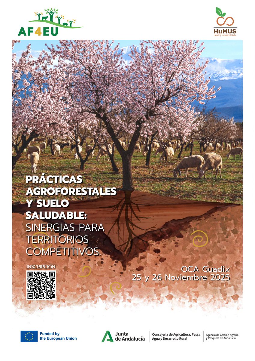 “Prácticas agroforestales y suelo saludable: sinergias para territorios competitivos”
Jornadas Regionales de Resultados de los Proyectos Europeos HuMUS y AF4EU

Programa: f.mtr.cool/aolzeplqci

Inscripción f.mtr.cool/ditflxpbis

25 y 26/11 de 2025
Oficina Comarcal Agraria.