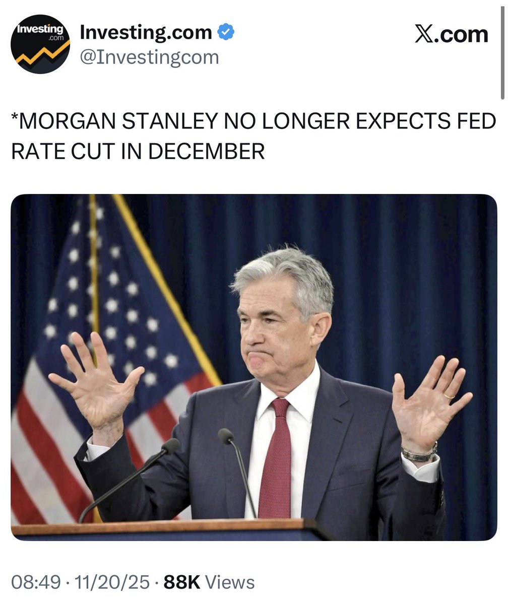 ltshijie's tweet image. 摩根斯坦利：不再認為12月份美聯儲會降息。這種輿論給市場帶來很大負面壓力。