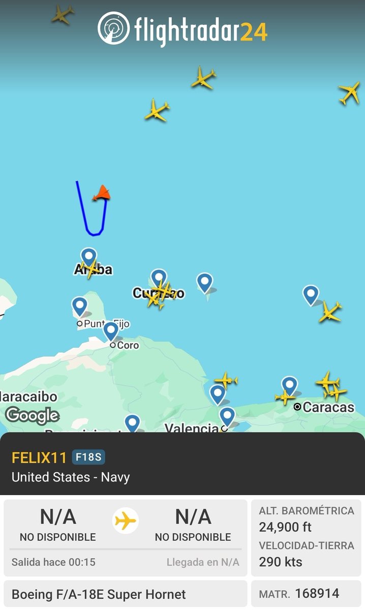 FedericoBlackB's tweet image. Un avión caza de EEUU es registrado sobrevolando al norte de Aruba, muy cerca de la península de Paraguaná