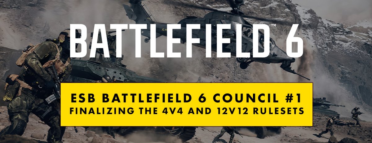 This Sunday, November 23rd, we will be hosting our first Battlefield 6 ESB Council.

The goal will be to finalize the 4v4 Squad Rush and 8v8/12v12 Conquest Small rulesets.

Over 70 teams are eligible to participate, so we hope to see you there!

Details &amp; Sign-up information: