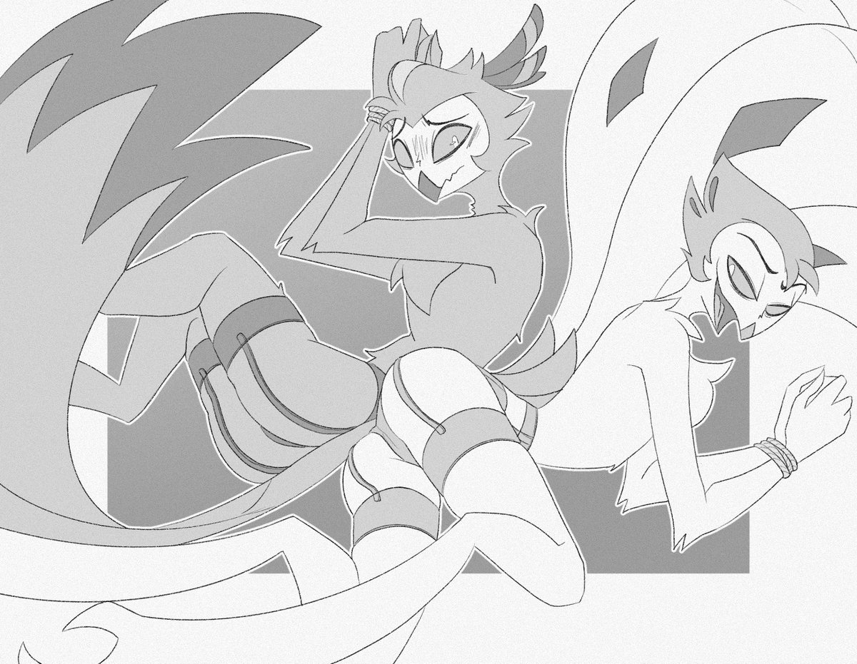 A sketch commission from <a href="/Privfoxwot/">Foxwotlewd</a>!
Thank you so much!! It was a lot of fun drawing these two birds! 🥰 #HelluvaBoss