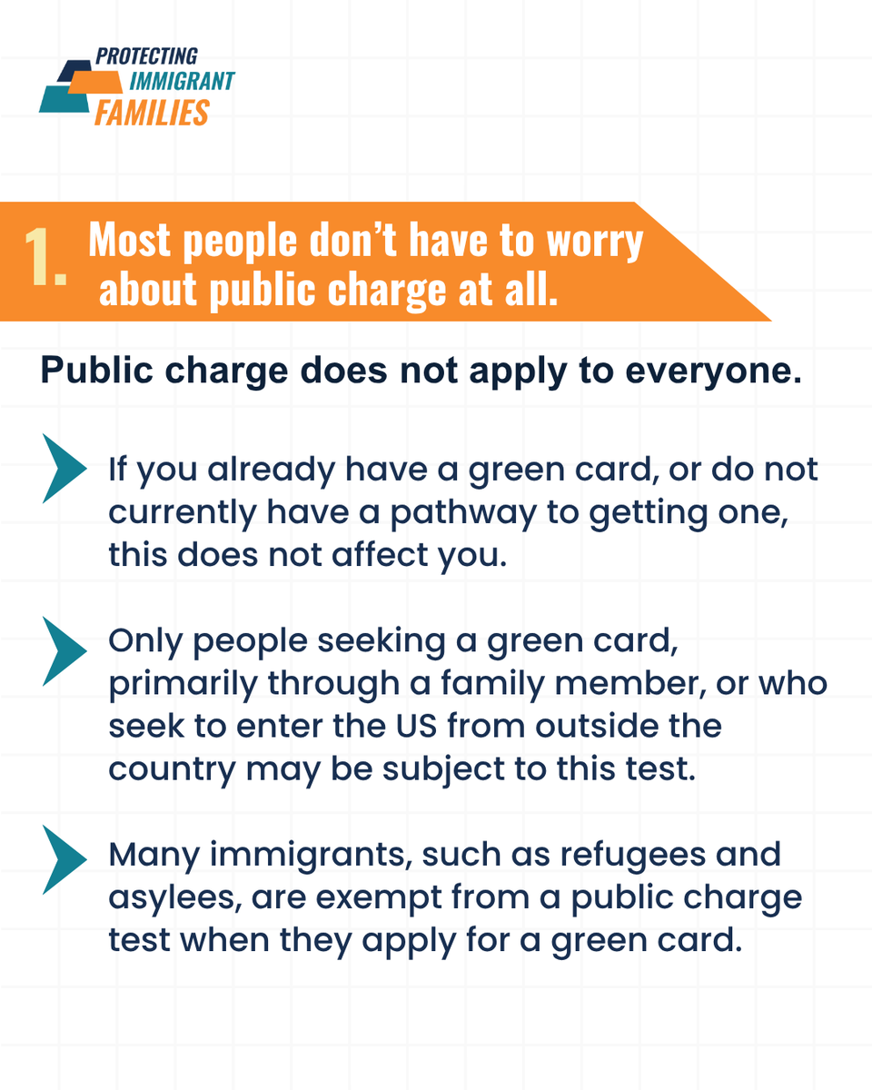 PIFCoalition's tweet image. The Trump Administration has recently proposed a change to the public charge test, but it is not in place yet. Read below for 3 important things immigrant families need to know about public charge. #ProtectFamilies
