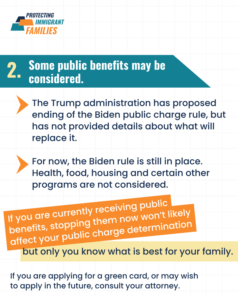PIFCoalition's tweet image. The Trump Administration has recently proposed a change to the public charge test, but it is not in place yet. Read below for 3 important things immigrant families need to know about public charge. #ProtectFamilies