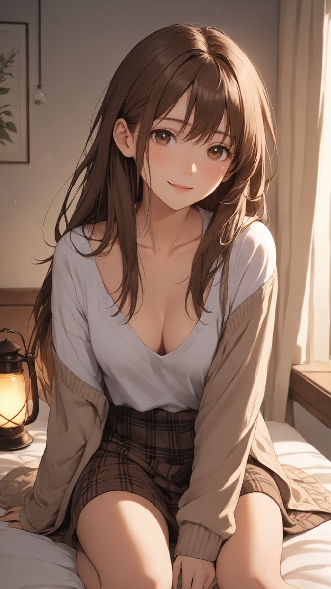AIイラスト #希世真咲 一日おつかれさま🌙ベッドの端っこでちょこんと