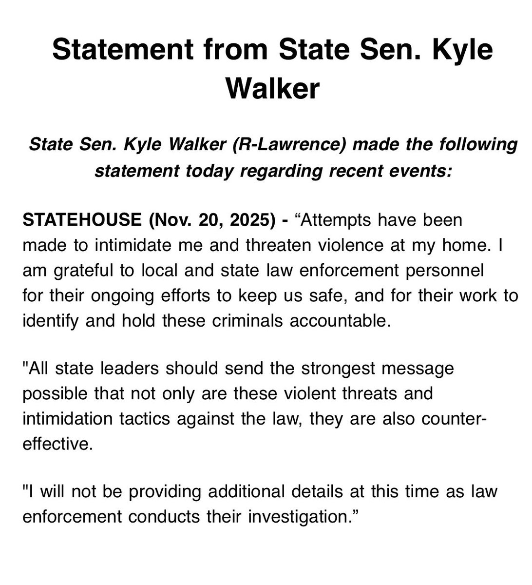 adamwren's tweet photo. New: A fourth Indiana Senate Republican has been subjected to attempts to “intimidate me and threaten violence at my home” amid a pressure campaign on redistricting. https://t.co/zWuReMgqM4