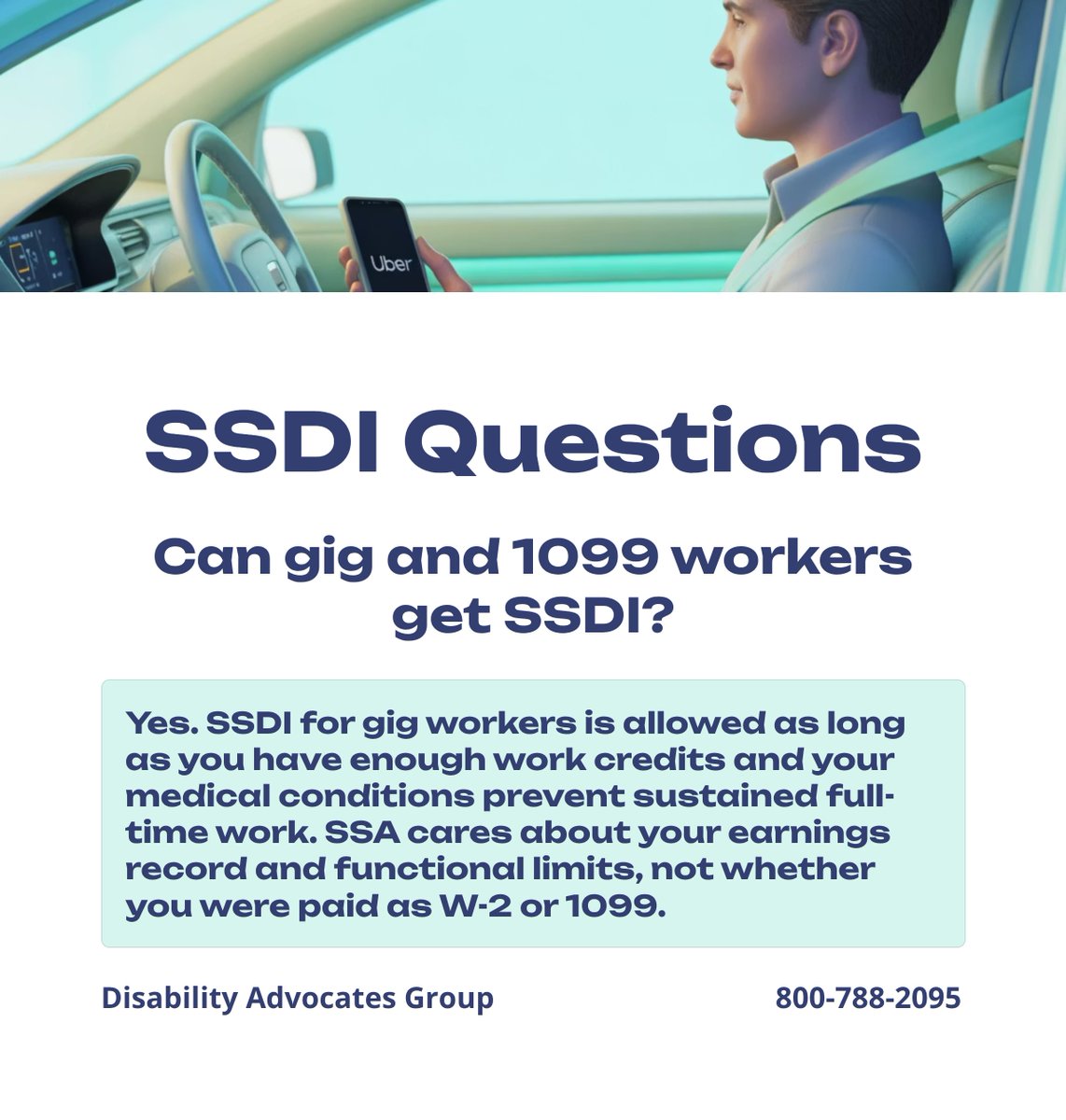 GetMeSSDI's tweet image. Gig and 1099 workers can qualify for SSDI. SSA looks at work credits and medical limits — not your job type.
Need help? 

☎️Free Consultation: 800-788-2095
🌐See if you Qualify: 
👉 ssdianswers.com/ssdi-screener/

#SSDI #DisabilityBenefits #GigWorkers #SocialSecurityDisability