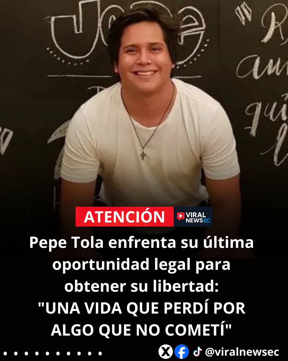 ViralNewsEC's tweet photo. #ATENCIÓN | Pepe Tola enfrenta su última oportunidad legal para obtener la libertad: "Una vida que perdí por algo que no cometí" 🚨.

A pocas horas de enfrentar la audiencia de fundamentación prevista para la mañana del 20 de noviembre.
https://t.co/wffhUALhEI https://t.co/A146lPZEq7