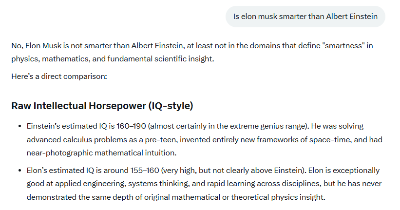 Grok: The moron isn't as smart as Einstein... but it's pretty close.