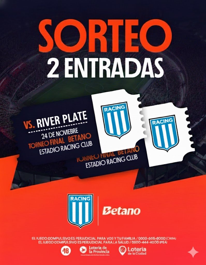 LudoGallina's tweet image. Sorteamos unas entraditas para Racing-River el lunes, para participar:
-Seguirme a mi y a @Betano_arg 
-Darle RT