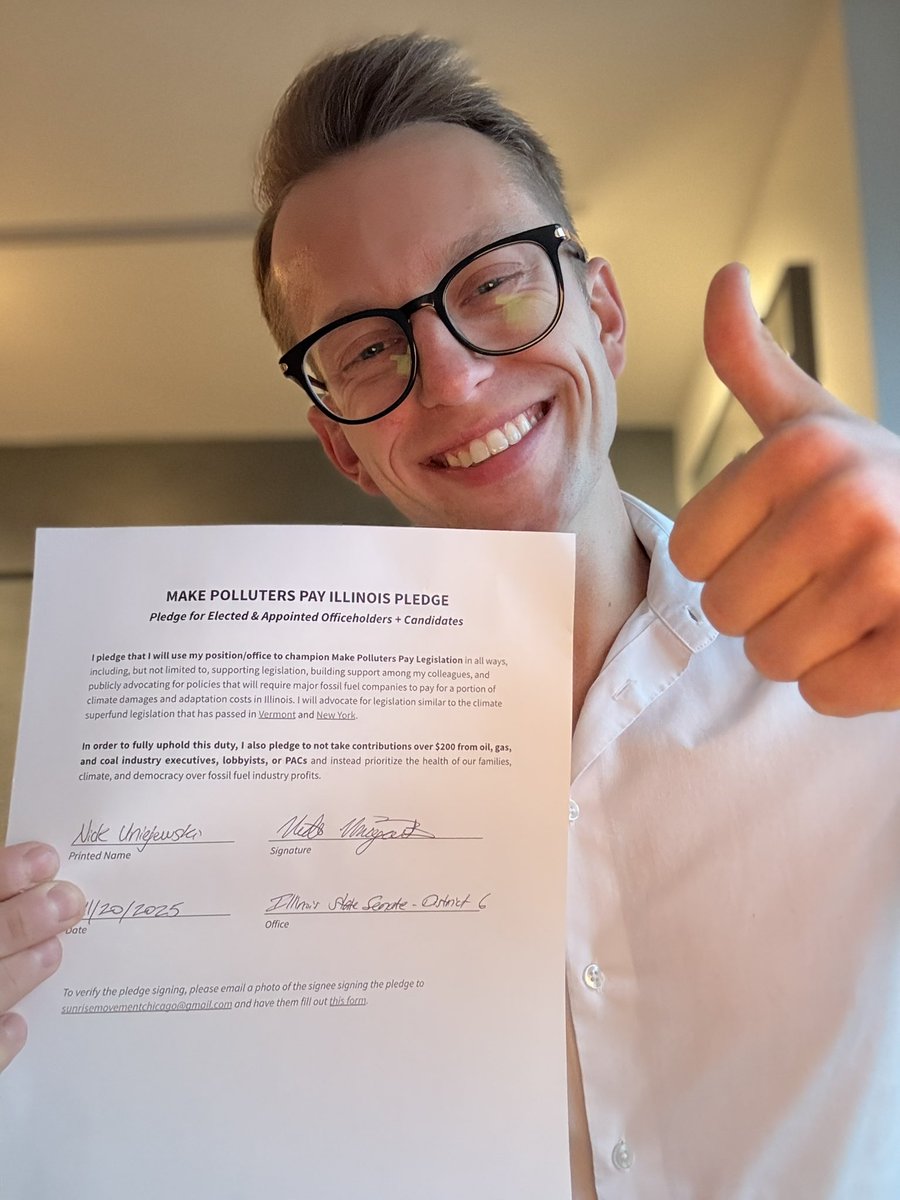 This pledge is a no-brainer. Illinois families shouldn’t foot the bill for climate disasters—polluters should.

I’ll champion Make Polluters Pay legislation in Illinois, and as State Senator, I’ll build the support we need in Springfield to get it over the finish line.