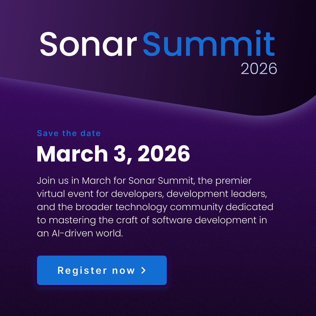 SonarSource's tweet image. Join us for a FREE, 1-day virtual event connecting developers worldwide 🌏. We&apos;re diving deep into the AI era with expert sessions, community stories, and interactive Q&amp;amp;As.🤓

Register here: events.sonarsource.com/the-sonar-summ…

#SonarSummit #SonarQube #CodeQuality #GlobalTech #DevLife