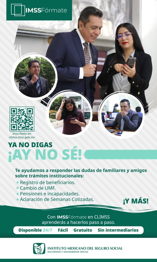 IMSSGro's tweet image. 📚 ¿Quieres conocer mejor al #IMSS?  Toma el curso gratuito en línea #IMSSFórmate de #CLIMSS y aprende de forma fácil sobre trámites y servicios.  📷 Abierto al público, personal IMSS y empleadores.  📷climss.imss.gob.mx ¡Haz tus gestiones más simples y compártelo!