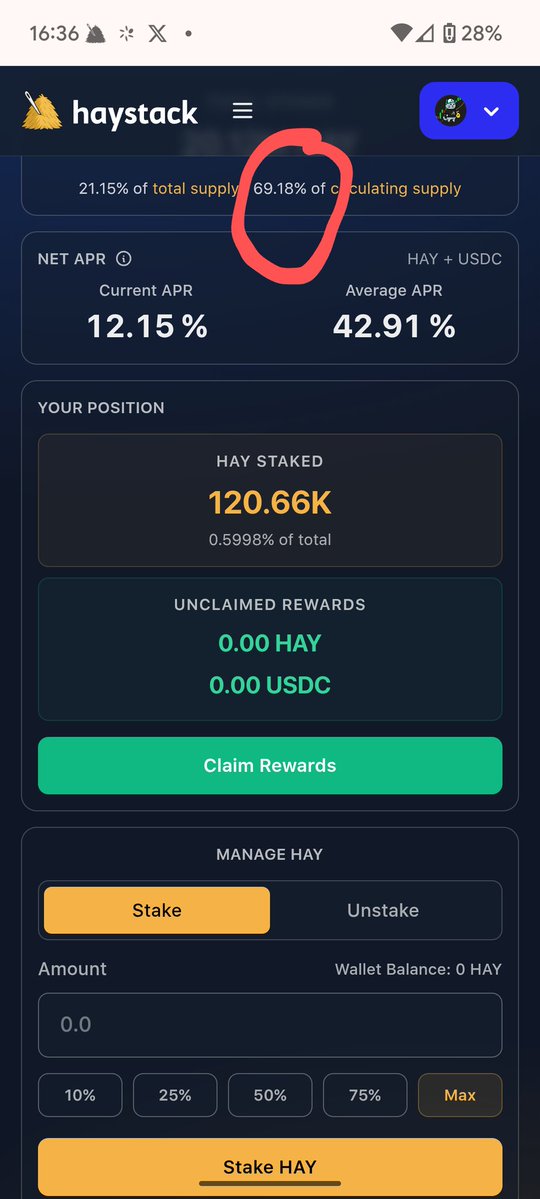 bernhardjwolf1's tweet image. People are staking all their $HAY
for the enticing rewards...&amp;gt;69% of circulating supply staked is nearly unheard of elsewhere, so is that why they call it #Haystack ??