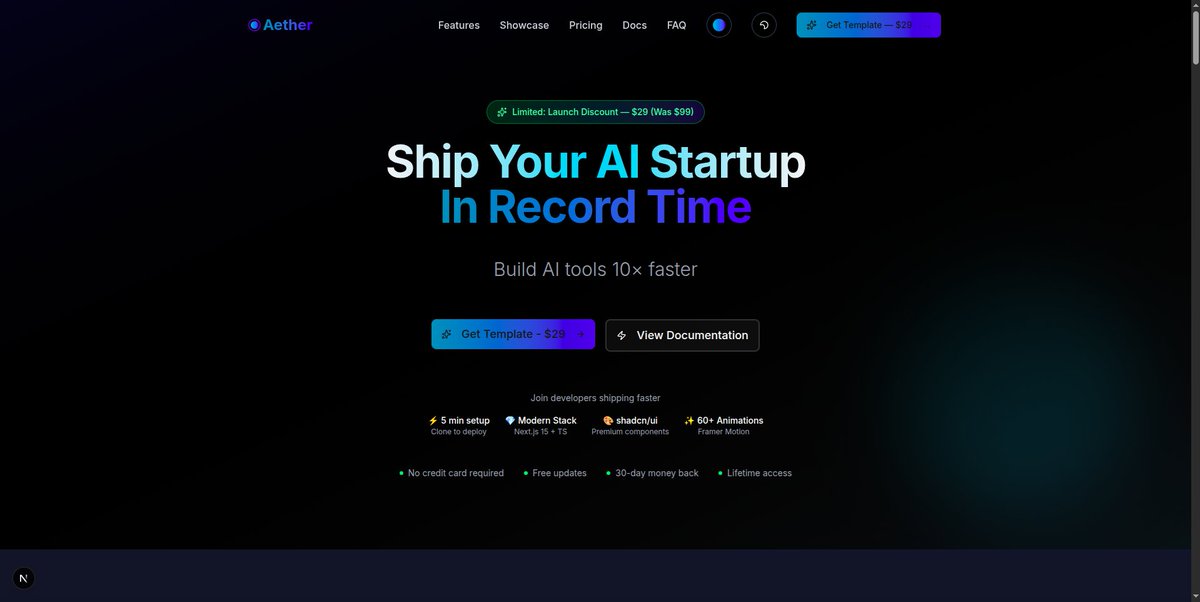 Max38486481Max's tweet image. I just launched Aether UI 🚀
A stunning Next.js 15 landing page template with dashboard components &amp;amp; color variants.
Live demo: aether-landing-gilt.vercel.app
Get it for $29: mahdijafary8.gumroad.com/l/aether-ui

#NextJS #TailwindCSS #webdev #indiehacker