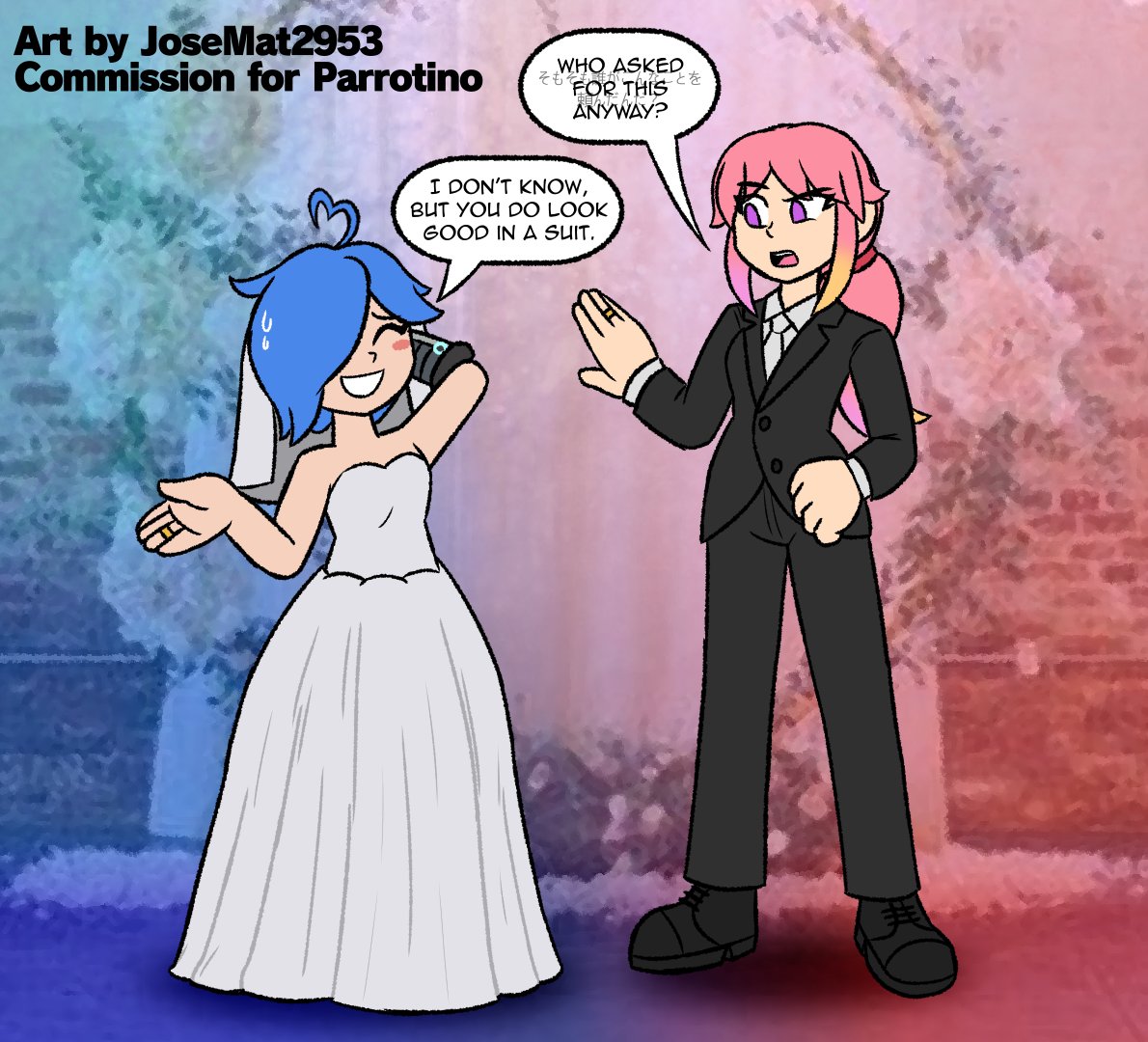 jmat2953_real's tweet image. [COMMISSION for @Parrotino191084]

Here&apos;s Saiko dressed as a groom, and Tari as a bride! (for some reason)
I&apos;m sure this&apos;ll please anyone who ships these two. :)

#JoseMat2953 #commission #SMG4 #Tari #Saiko