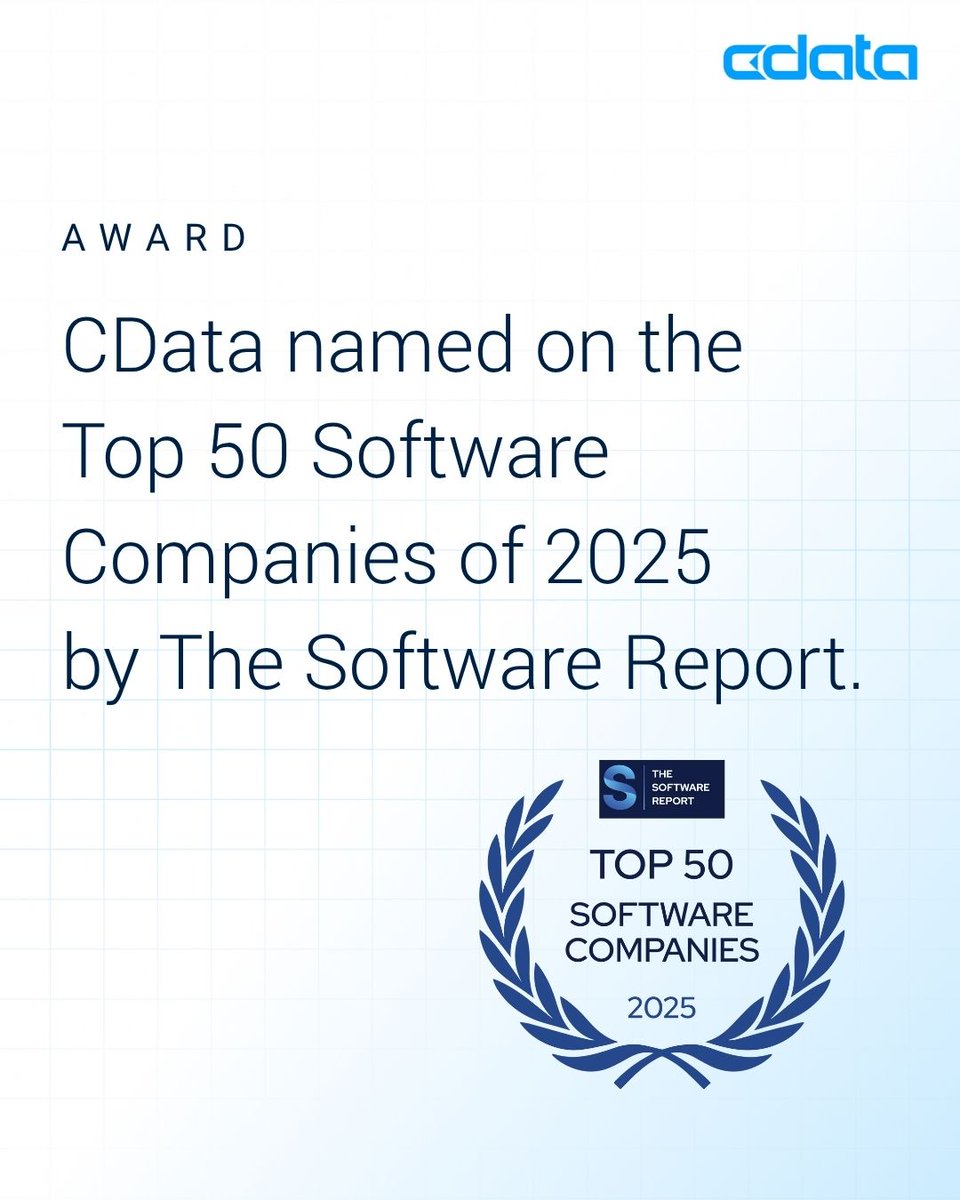 cdatasoftware's tweet image. CData is on The Software Report’s Top 50 Software Companies of 2025: thesoftwarereport.com/the-top-50-sof…

Enterprises are betting on AI — and we’re building the most secure, seamless way to connect the data behind it. 🎉 This is only the beginning.