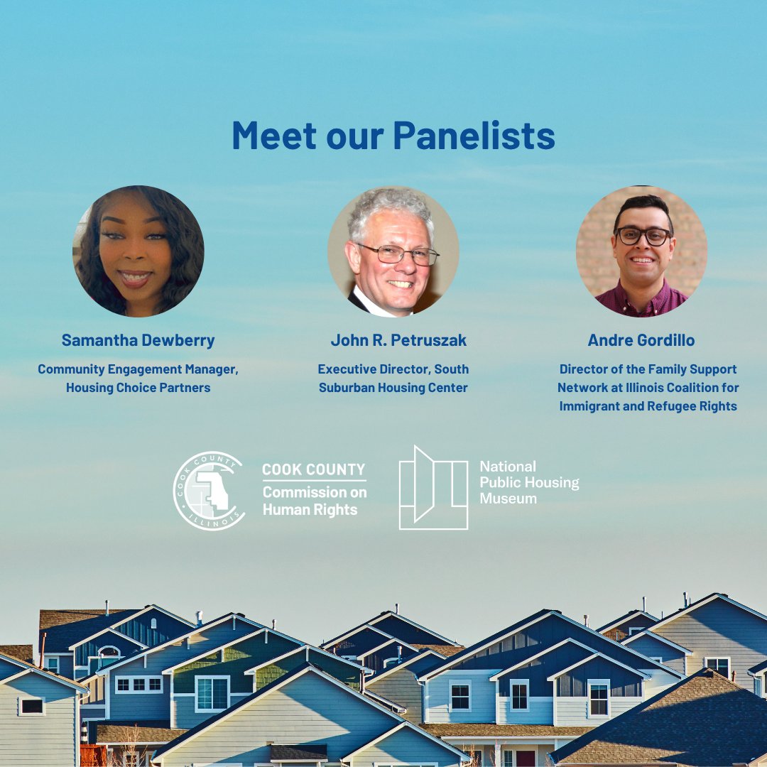 CookCtyHumanRts's tweet image. In advance of our event, we are excited to introduce our panelists! Come take a closer look and learn how we can all advance fair housing in Cook County! Register here: forms.office.com/g/UxCi2Ti1Cq

#CookCounty #HumanRights #FairHousing