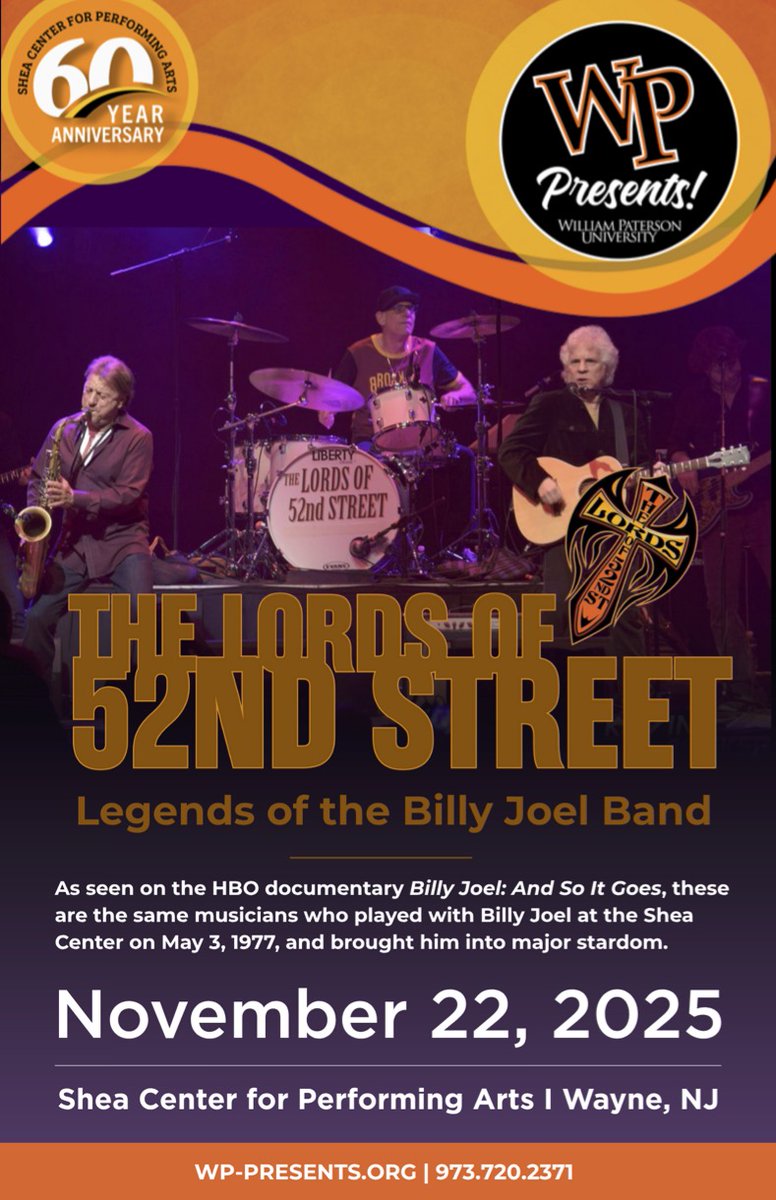 😎 Who's ready for Saturday night? 

🎶 See &amp; hear the men behind Billy Joel's "Turnstiles," "The Stranger," "52nd Street," "Glass Houses" &amp; "The Nylon Curtain." 

🍺 Beer, wine &amp; hard seltzer will be available for purchase. 🍷 

🎟Limited seats available: sheacenter.vbotickets.com/event/lords_of…
