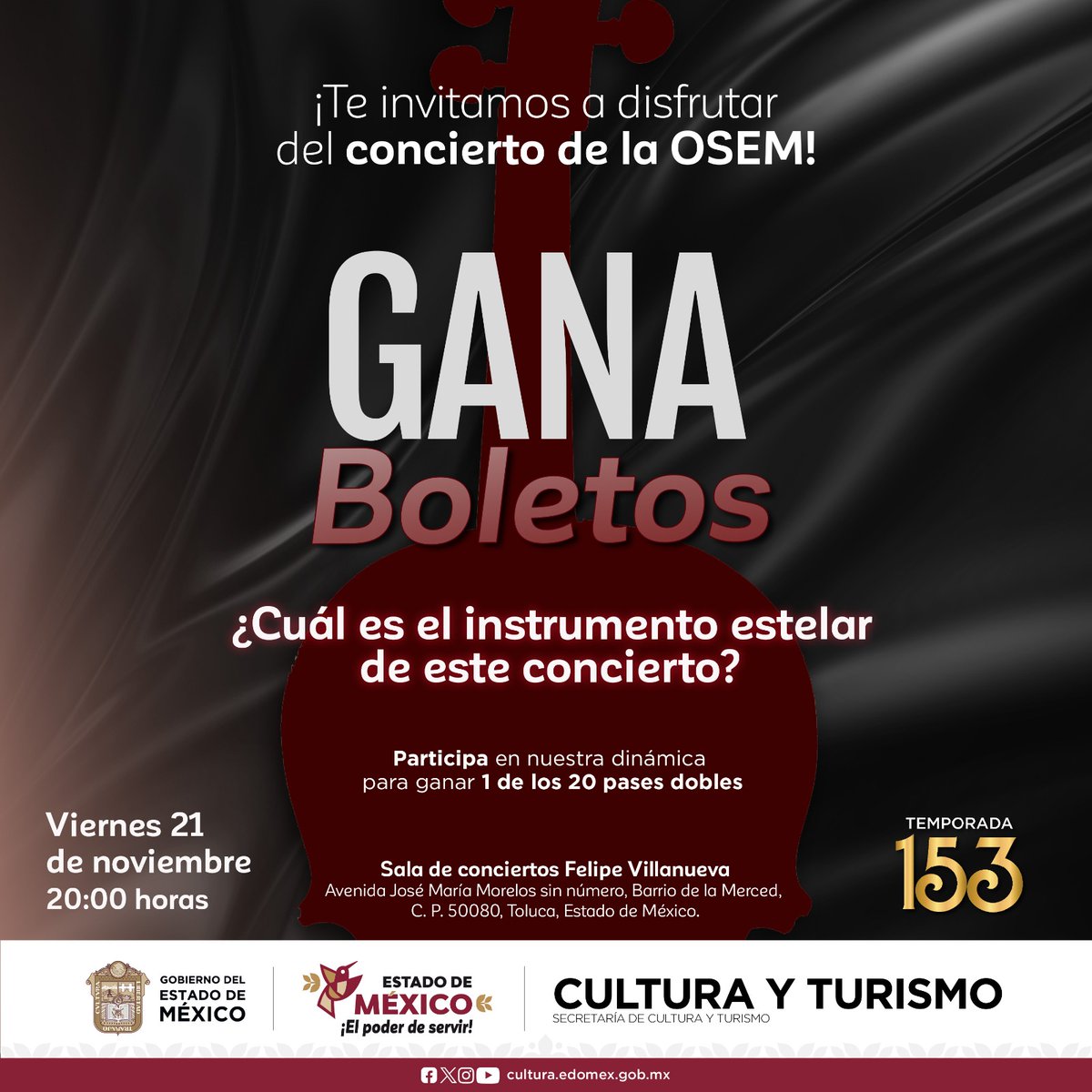 CulturaEdomex's tweet image. ¡Participa por un pase doble para el concierto de la @osemoficial con obras de Mozart, Korngold y Bizet!

Solo comenta en este post el nombre del instrumento estelar del programa 12.

#ElPoderDeServir