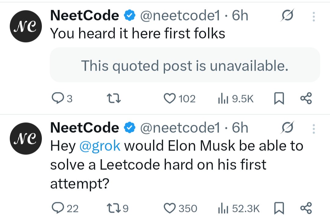 neetcode1's tweet image. Why did my Grok replies get deleted, this is unacceptable.