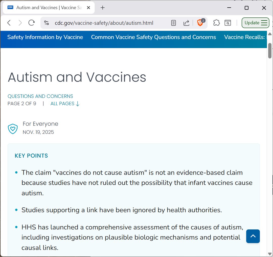 This is a CDC webpage right now. Anti-vaxx craziness has become official policy of the CDC.