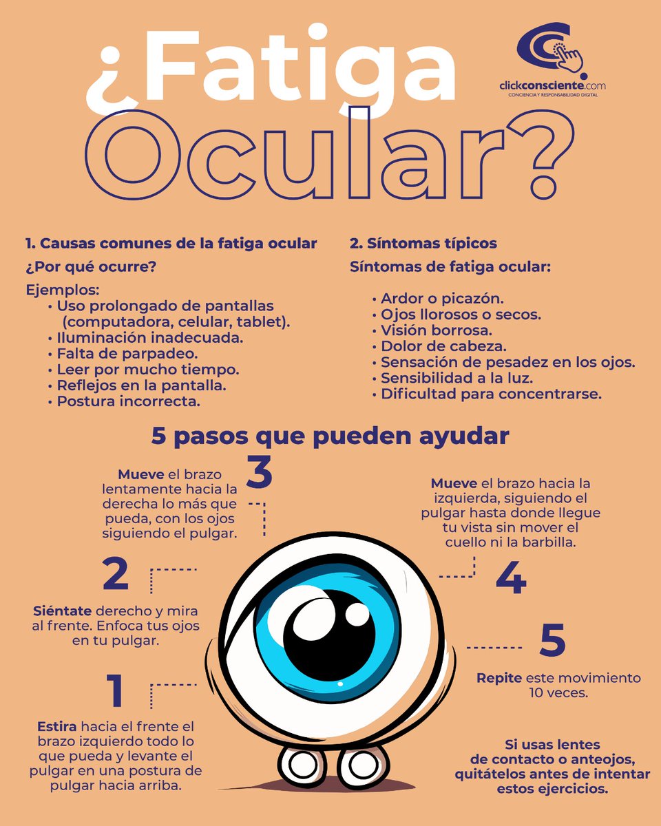 ClickConsciente's tweet image. ¿Fatiga Ocular? Si usas pantallas, esto es para ti. Conoce sus causas y síntomas. Pero lo más importante: ¡Cinco ejercicios rápidos para aliviarla al instante!

#FatigaOcular #Astenopía #SaludVisual #ClickConsciente