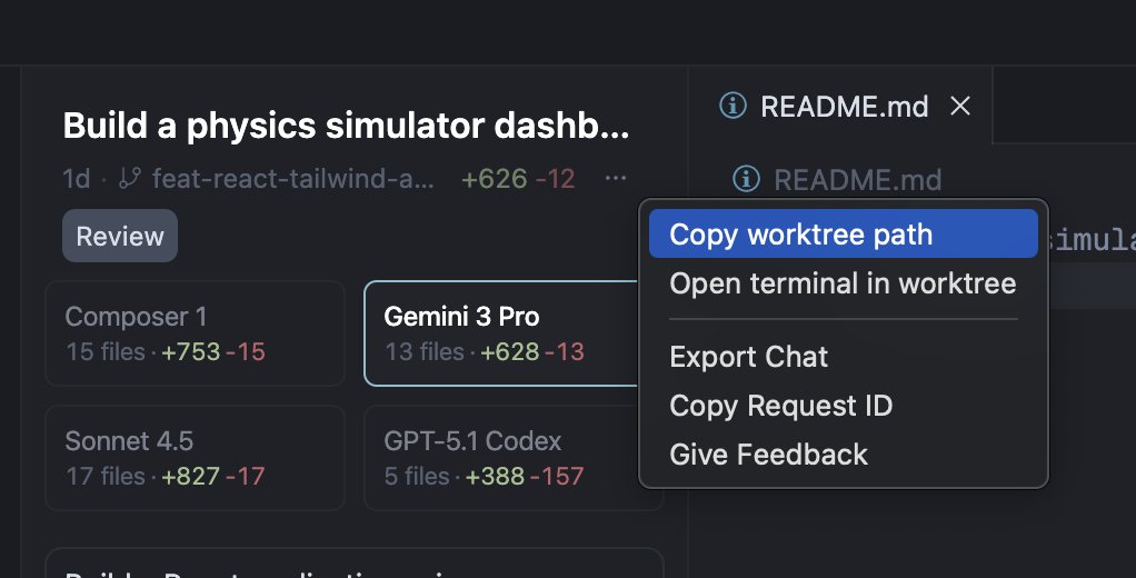theo's tweet image. Cursor just shipped the feature I&apos;ve been harassing them about for weeks.

Worktree paths can now be copied. I&apos;m finally free of the evil built-in VS Code terminal 🫡