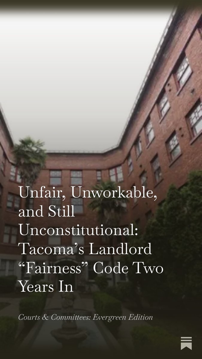 CADFWashington's tweet image. NEW BLOG: Unfair, Unworkable, and Still Unconstitutional: Tacoma’s Landlord “Fairness” Code Two Years In

READ ⤵️
cadfwashington.substack.com/p/unfair-unwor…