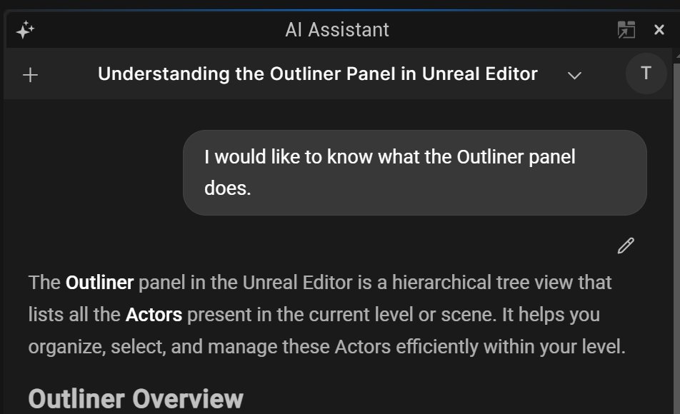 tsubasamusu's tweet image. これまでエディタ操作中に「F1」を押すとそのウィンドウに関する公式ドキュメントに飛んでたけど、UE 5.7 からは AI Assistant が開いて勝手に「I would like to know what the {ウィンドウ名} panel does.」って聞いてくれるようになってる！！

#UE5
