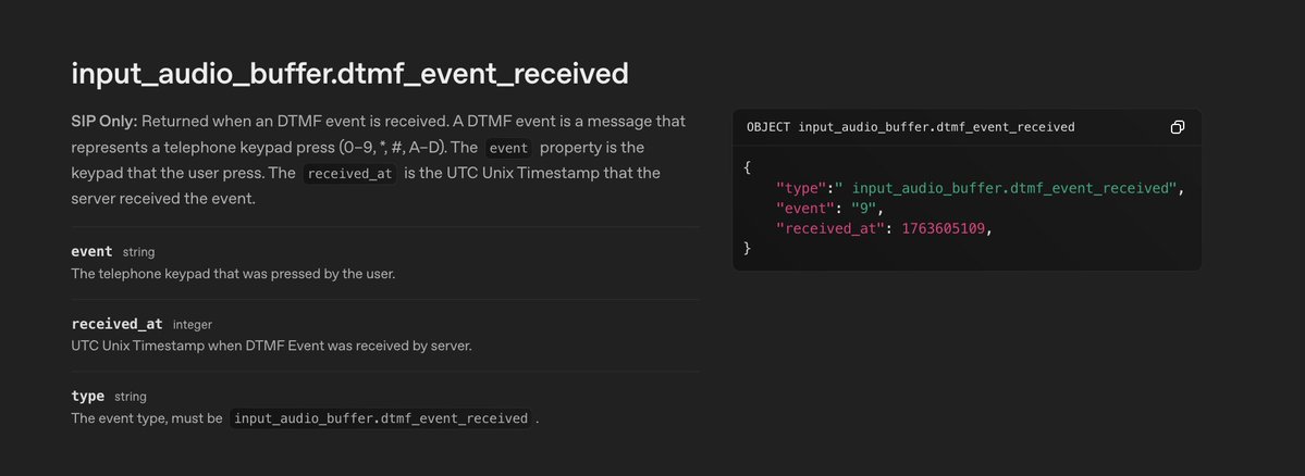 pbbakkum's tweet image. New feature for Realtime API SIP connections -- we now send you the DTMF phone key presses. This is useful when you have a SIP session and a sideband connection your application backend.

If there are other unblocking features for SIP on the Realtime API let us know!