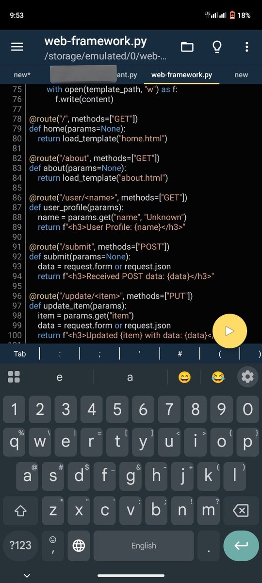 calchiwo's tweet image. I coded a mini web framework on my Phone!!!

Built my own routing layer that handle dynamic paths, supports GET/POST/PUT requests and logs everything like an actual web server.