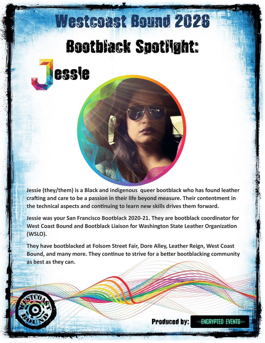 Our fantastic lineup of bootblacks is sure to entice you.  First up we have Bootblack Jessie, joining us from Seattle.  #wcbound #kinkeducation #encryptedevents