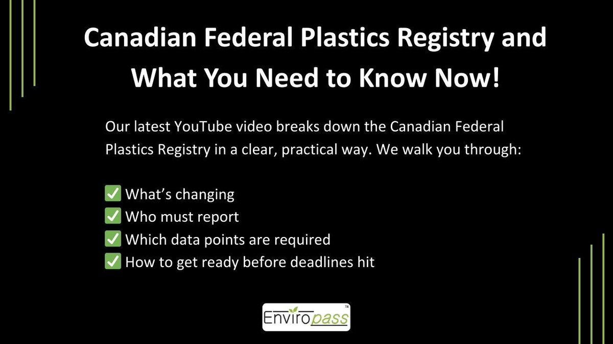 🌎 Canadian Federal Plastics Registry and What You Need to Know Now!

🔗 Watch the video here:

 buff.ly/BpG0gER

🔗 Explore our newly updated Plastics Registry guide:

 buff.ly/ZYjzphy

#CanadianFederalPlasticsRegistry #PlasticsRegistry #EPR #CircularEconomy