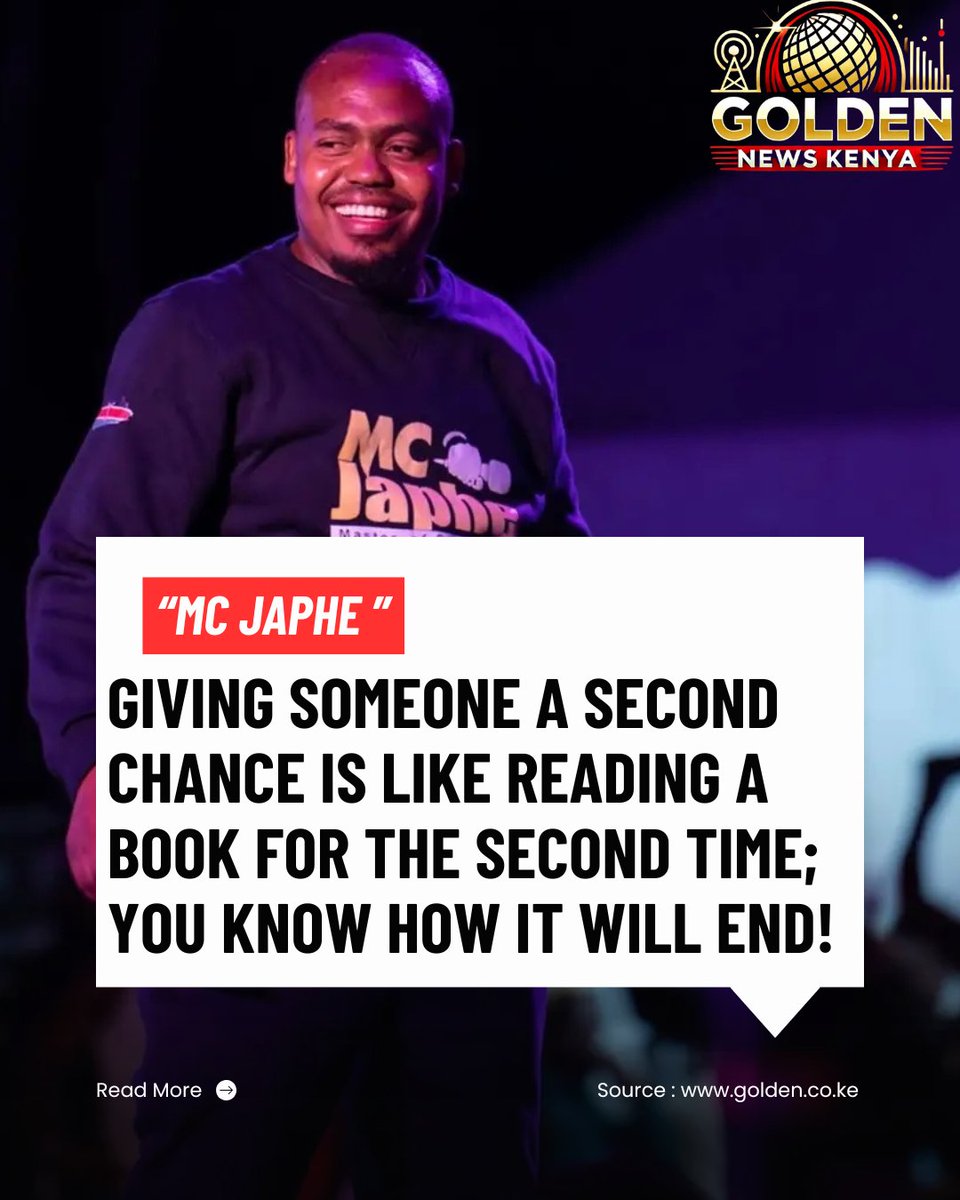 KazzKenya's tweet photo. Mc Japhe with some advice ; according to him, you should not tolerate giving someone who broke your trust a second chance.
#home4kenyanstories https://t.co/B041ftXXpN