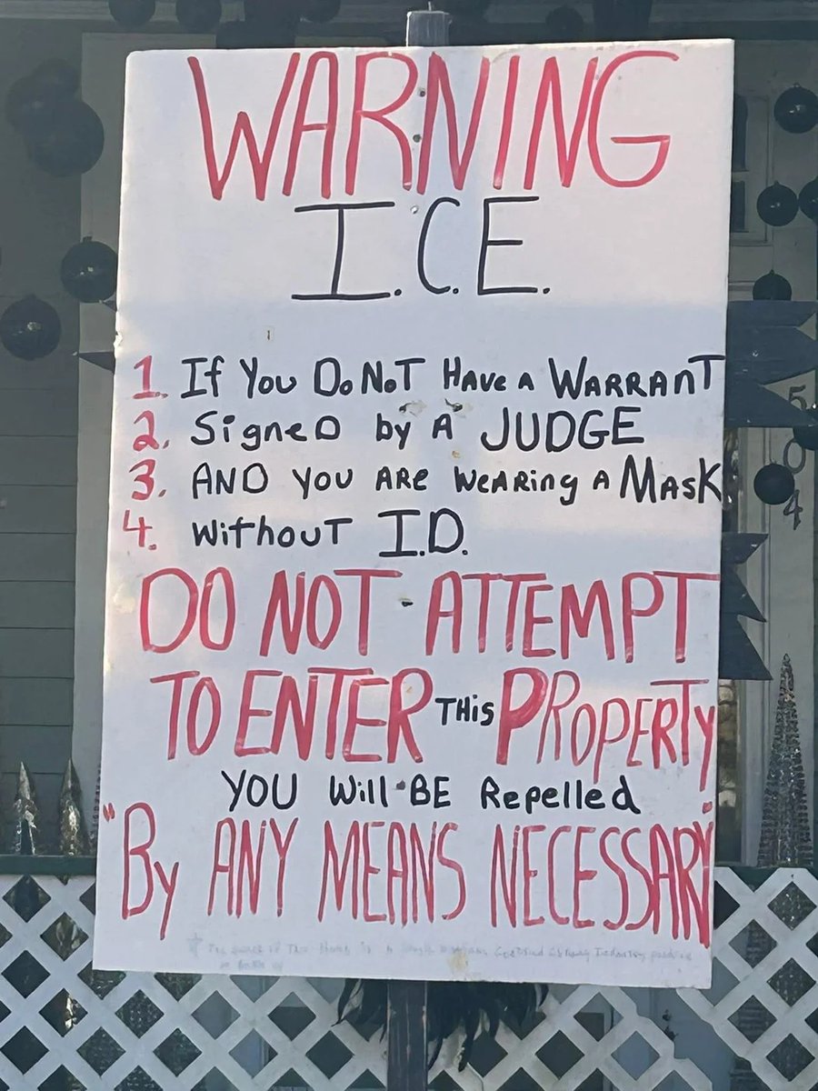 libsoftiktok's tweet image. A sign outside someone&apos;s house in Oakwood, NC, has a threatening message to ICE saying they will &quot;be repelled by any means necessary&quot; if they come onto their property.