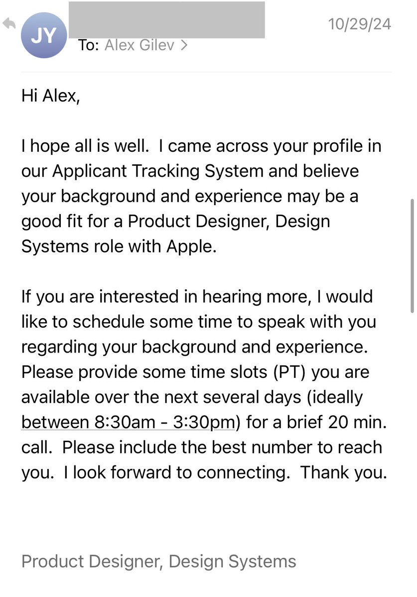 alexgilev's tweet image. still thinking about this email.
had to decline because of relocation.