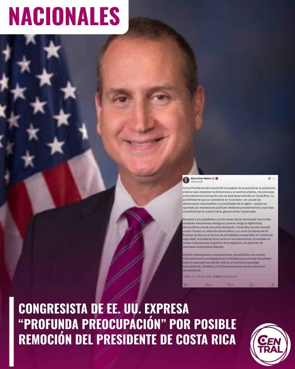 CentralNCR's tweet image. #Nacionales | Congresista de EE. UU. expresa “profunda preocupación” por posible remoción del presidente de Costa Rica

El presidente del subcomité estadounidense encargado de la asistencia exterior, Mario Díaz-Balart, advirtió sobre la “grave preocupación” que existe en…