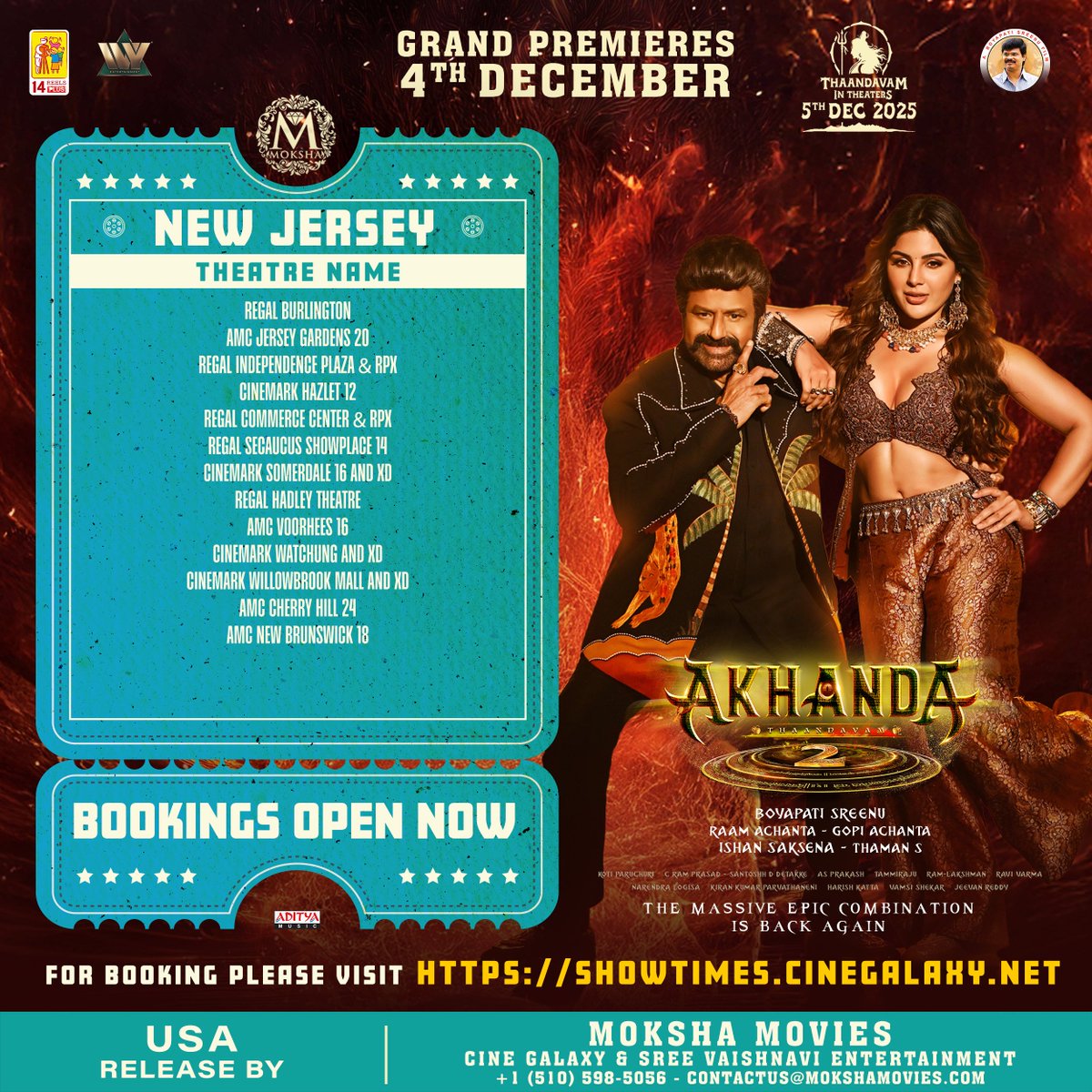 Get ready for the thunder of #Akhanda2, striking you in New Jersey ❤️‍🔥

Book your tickets now: showtimes.cinegalaxy.net

#AKHANDA2THAANDAVAM set to take on the big screens from December 5th. USA Premieres from December 4th!

‘GOD OF MASSES’ #NandamuriBalakrishna #BoyapatiSreenu