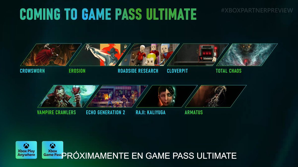 DisfrutaXbox's tweet image. Resumen de todos los juegos anuncios durante el #XboxPartnerPreview y los títulos que llegarán a #XboxGamePassUltimate próximamente