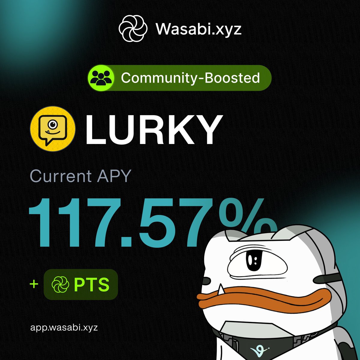 LurkyのWasabiステーキングAPYブースト告知ポスター