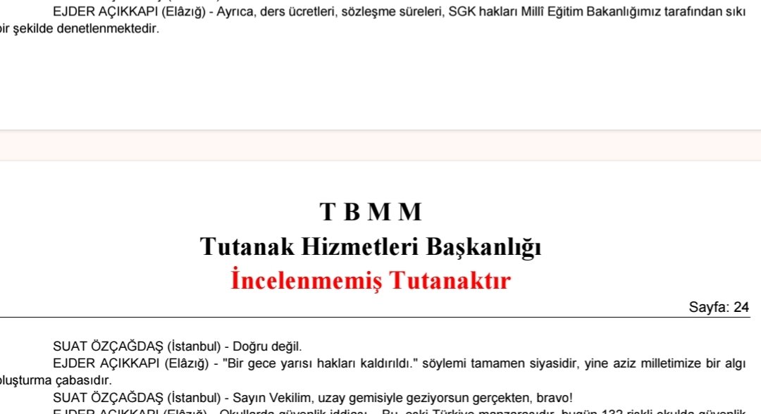 Ejder Açıkkapı (<a href="/ejderacikkapi/">Ejder AÇIKKAPI🇹🇷</a>) bugün Meclis Komisyonunda Ak Parti adına konuştu. "Taban maaşsızlığı" savundu. Milli Eğitim Bakanlığının denetiminin sıkı olduğunu ve öğretmenlerin aslında çalışma koşullarının bahsedildiği ( muhalefetin) gibi olmadığını iddia etti. 
Karşılıklı