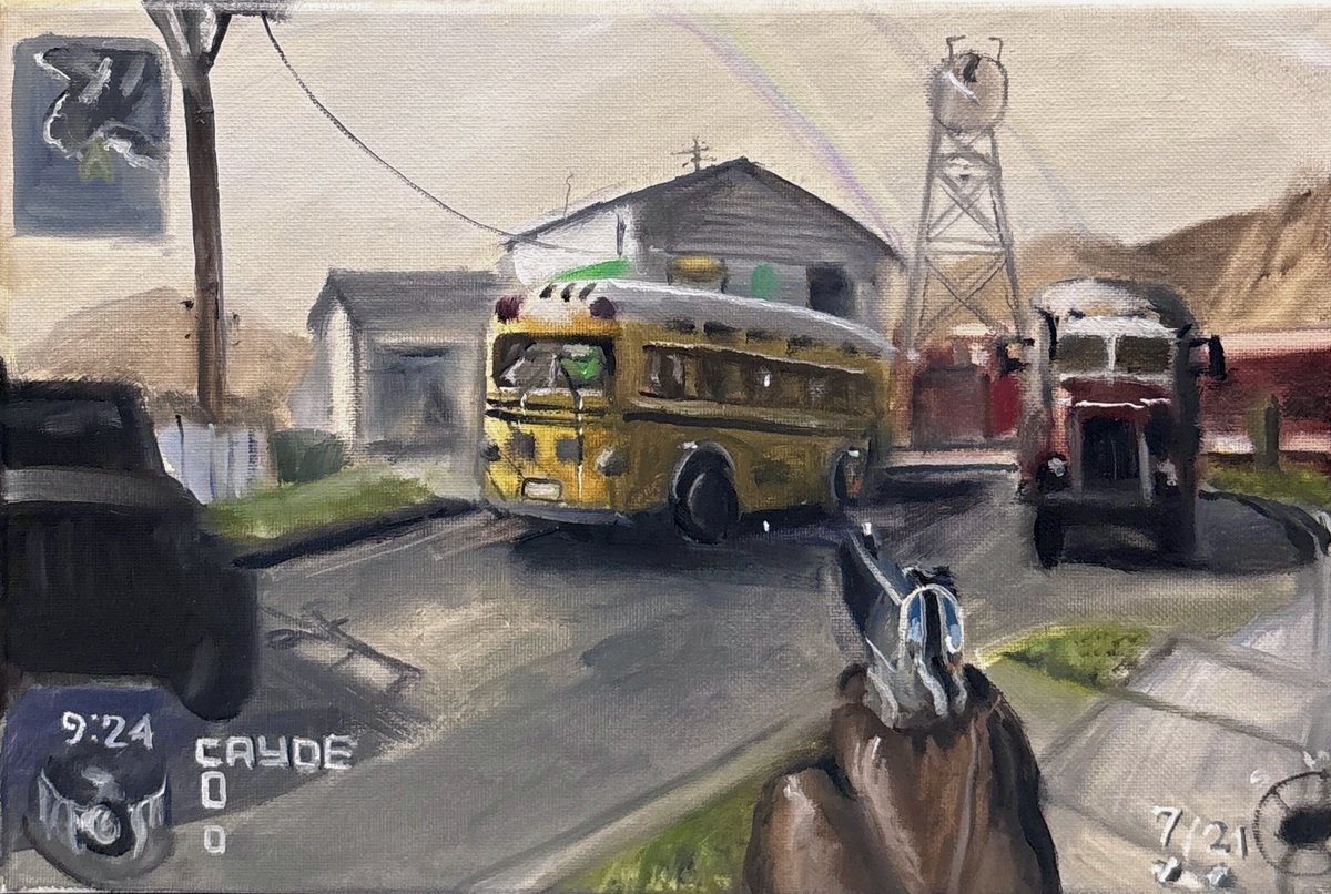 I made an oil painting of Nuketown from Call of Duty, Black ops 1