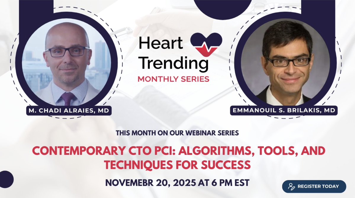 CCAD_MHIF's tweet image. The Heart Trending Webinar tonight with @esbrilakis and @chadialraies on &quot;Contemporary #CTO #PCI: Algorithms, Tools, and Techniques for Success&quot;.

Today at 6:00pm EST. 

Link for ZOOM: us02web.zoom.us/j/84403357630