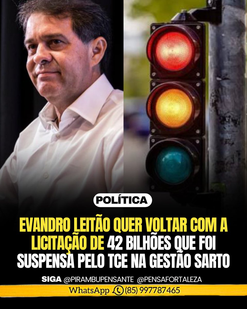 PirambuP's tweet photo. Evandro Leitão quer retomar a licitação de R$ 42 bi para iluminação pública e semáforos de Fortaleza, suspensa pelo TCE em 2024. O Tribunal apontou possíveis irregularidades que poderiam gerar prejuízo de R$ 1,03 bi. A nova data foi marcada para 17 de dezembro de 2025. https://t.co/VThMs0A3KE