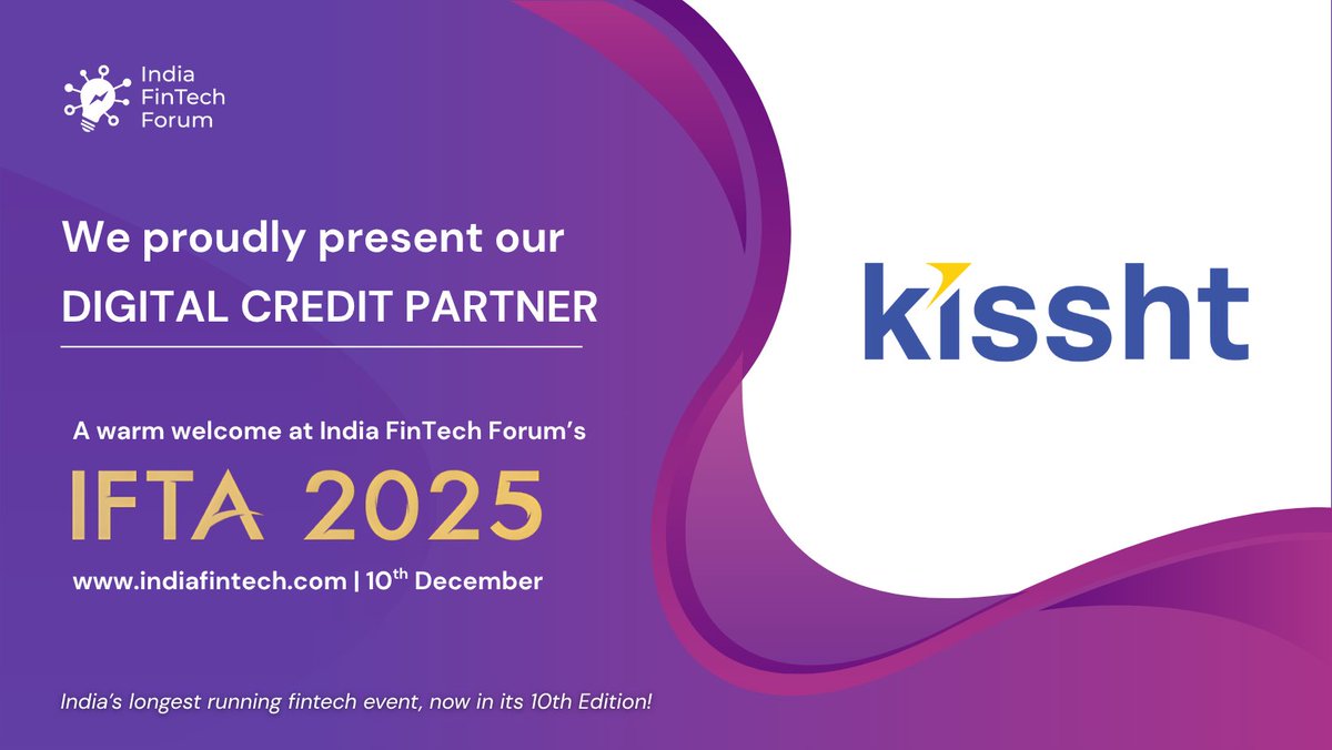 India_Fintech's tweet image. We are thrilled to announce Kissht as the Digital Credit Partner for the 10th Edition of the India FinTech Awards (IFTA) 2025! 🎉

Event details:
Date: 10th December 2025
Venue: Aurika, Mumbai

#IFTA2025 #Kissht #FinTech #IndiaFinTechForum