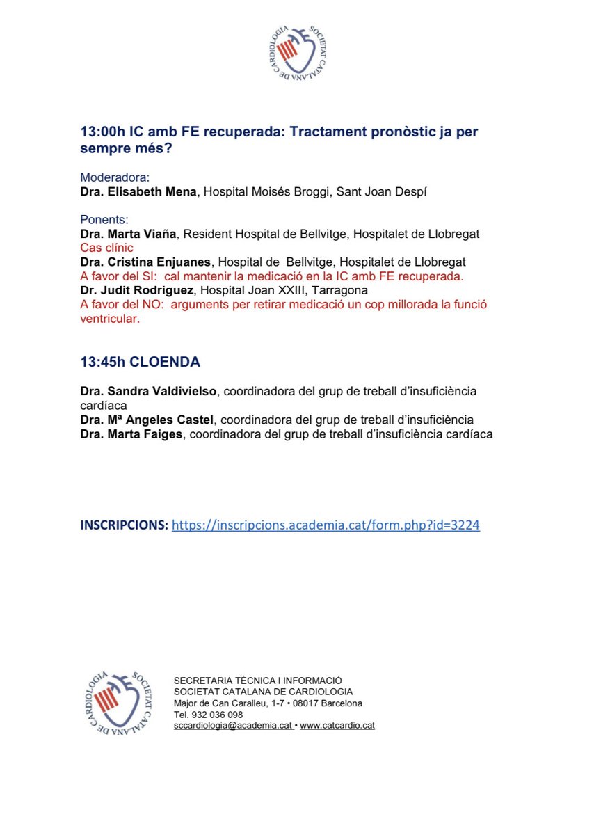 catcardioGICCAT's tweet photo. Us esperem demà!
#cardiologia #insuficiènciacardiaca #GICCAT #catcardio #HeartFailure https://t.co/0EUG4HjWJw