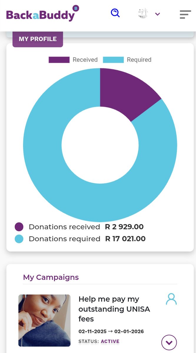Hello, please help me pay UNISA outstanding fees so🙏 or share my link  I’d truly appreciate it.

If you’d like to help, you can donate directly to UNISA using the details: [68310137 5400374721] or BackaBuddy link: [backabuddy.co.za/campaign/help-…]

Thank you for the support 💜