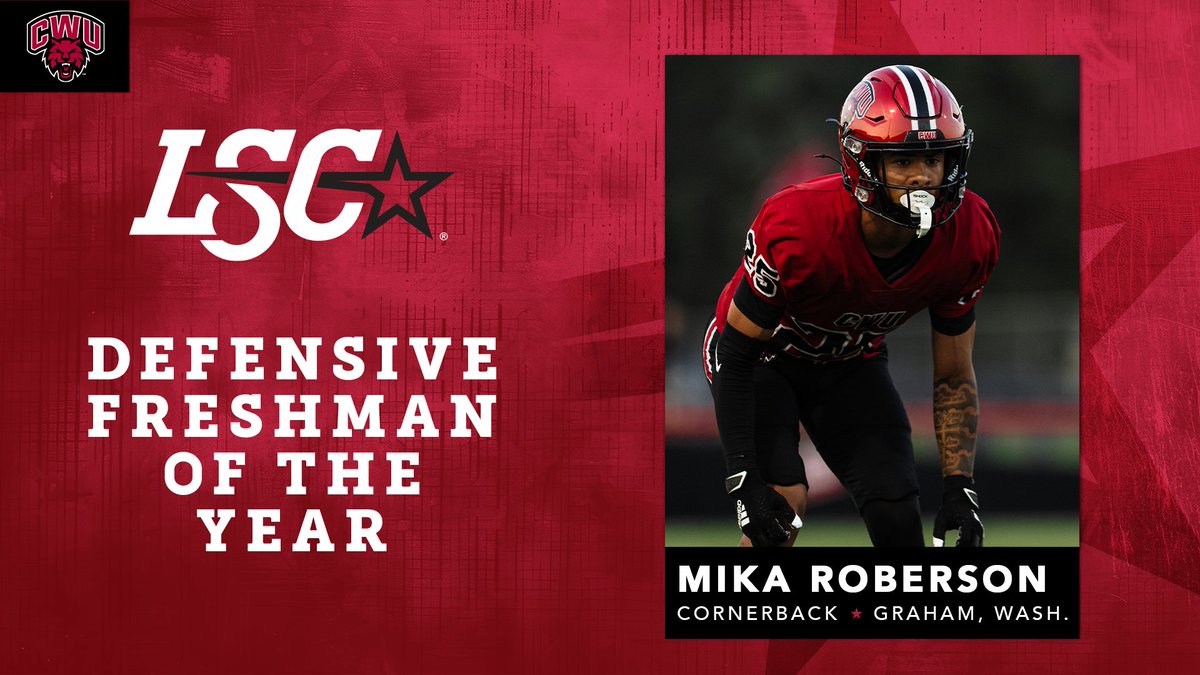LoneStarConf's tweet image. Central Washington&apos;s Mika Roberson is the 2025 Lone Star Conference Football Defensive Freshman of the Year. 🏈🤩

🔗 bit.ly/3JOwAFc

#LSCfb #D2fb