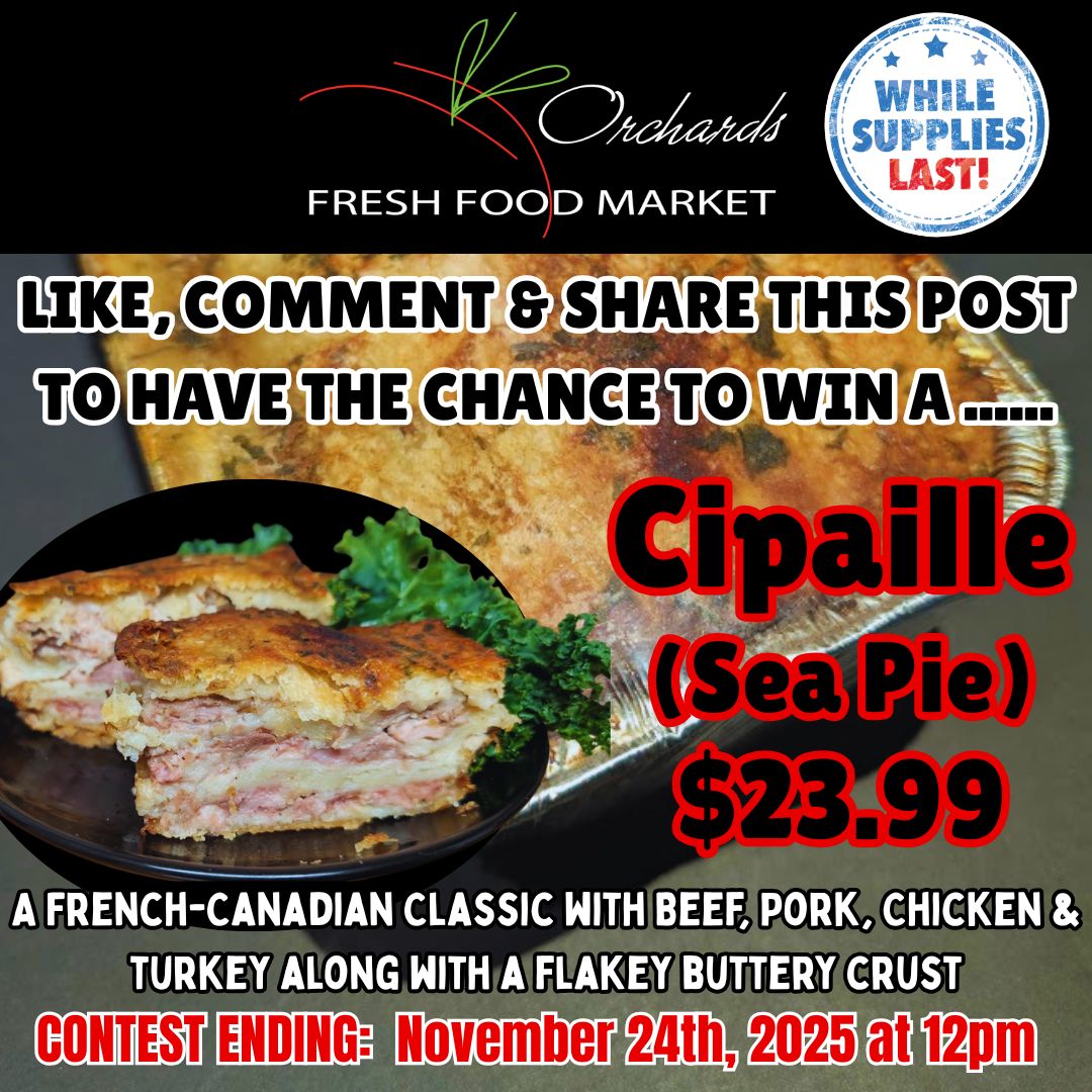 OrchardsFF's tweet image. WIN Our In-House Sea Pie (Cipaille)!  We&apos;re giving away a mouth-watering, slow-cooked Sea Pie—the perfect centerpiece for your table! Like, Comment, and Share this post. Contest ends November 24th, 2025, at 12 PM Good luck #ContestAlert #Cipaille #likesharecomment #onlyatorchards