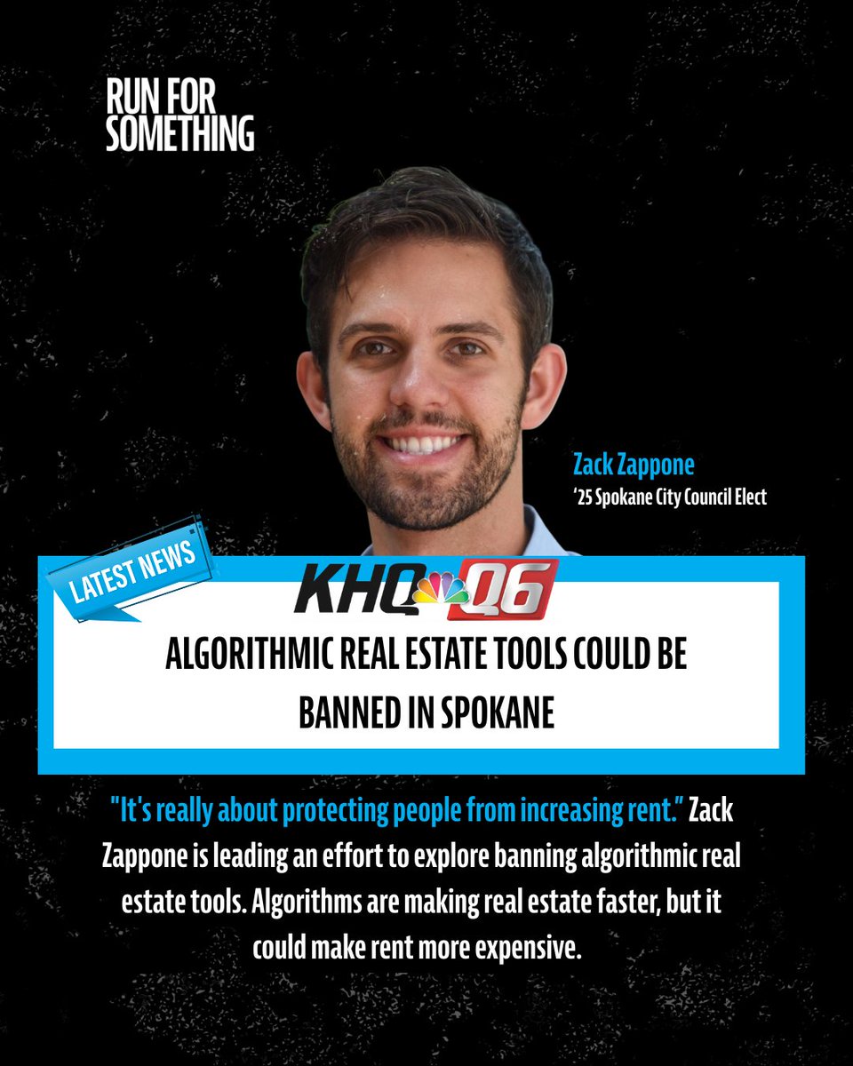 runforsomething's tweet image. RFS alum @ZackZappone is out here doing the absolute most (complimentary) to keep Spokane renters from getting wrecked by shady rent algorithms. He’s pushing a ban to make sure tech doesn’t become a backdoor rent hike machine. Leaders who actually protect people? We like that!